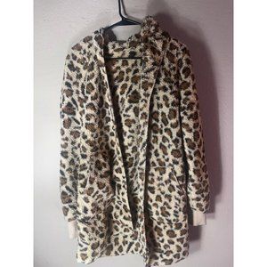Women Hoodie Size Medium Leopard Printed Longs Sleeve Open Jacket With Pockets